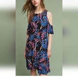 Anthropologie MAEVE Dress ELIA Open Shoulder Floral Keyhole Button Back 4